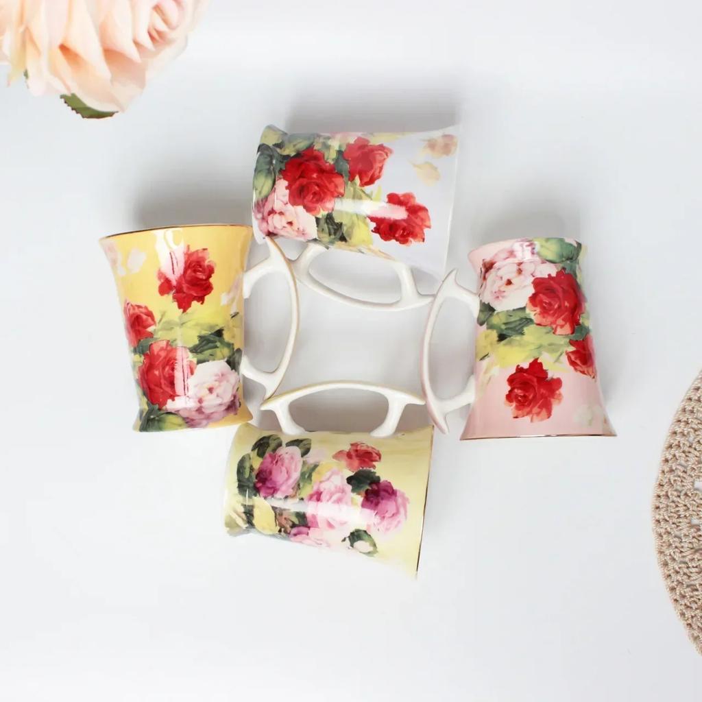 New Bone China Mug Oil Painting Flower Ceramic Cup Fresh Coffee Cup Ceramic Gift Water Cups Mugs Coffee Cups Mugs