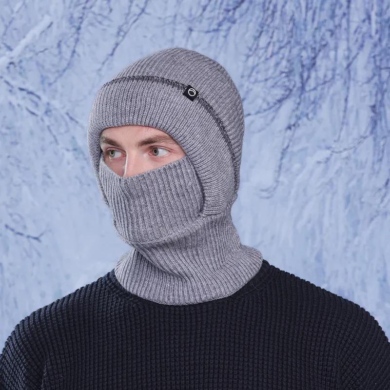 WTEMPO Men's Autumn Winter Ear/Face Protection Knitted Hats Cold-proof Windproof Outdoor Cycling Hats Solid Color Thick Warm Plush Inner Woolen Hats