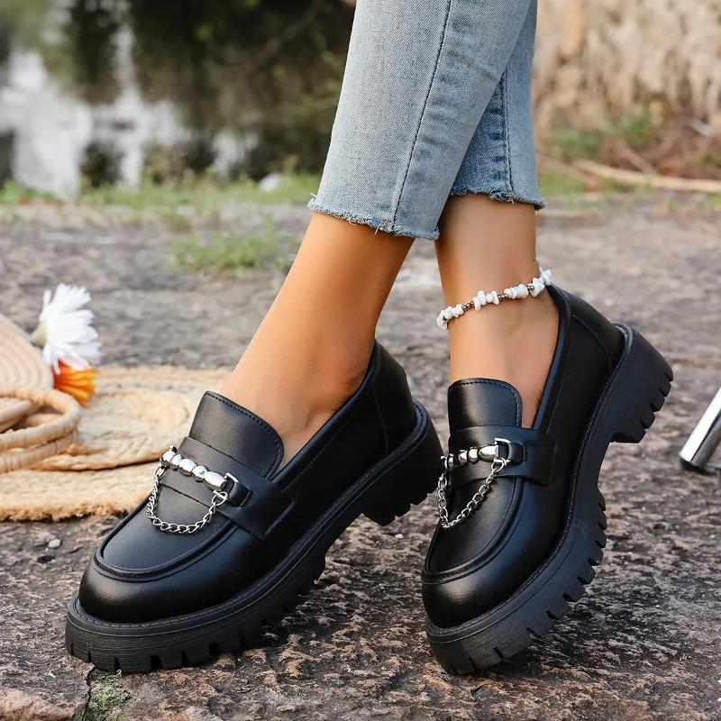 Fashion 2025 Brand Ladies Shoes Slip-on Women's High Heels Fashion Metal Decoration Office and Career Plus Size The Chain Heels Women