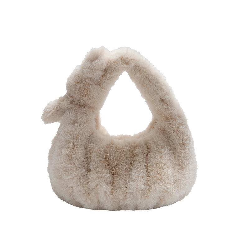 Solid color pleated portable cloud bag autumn and winter fashion new plush bag women's texture handbag