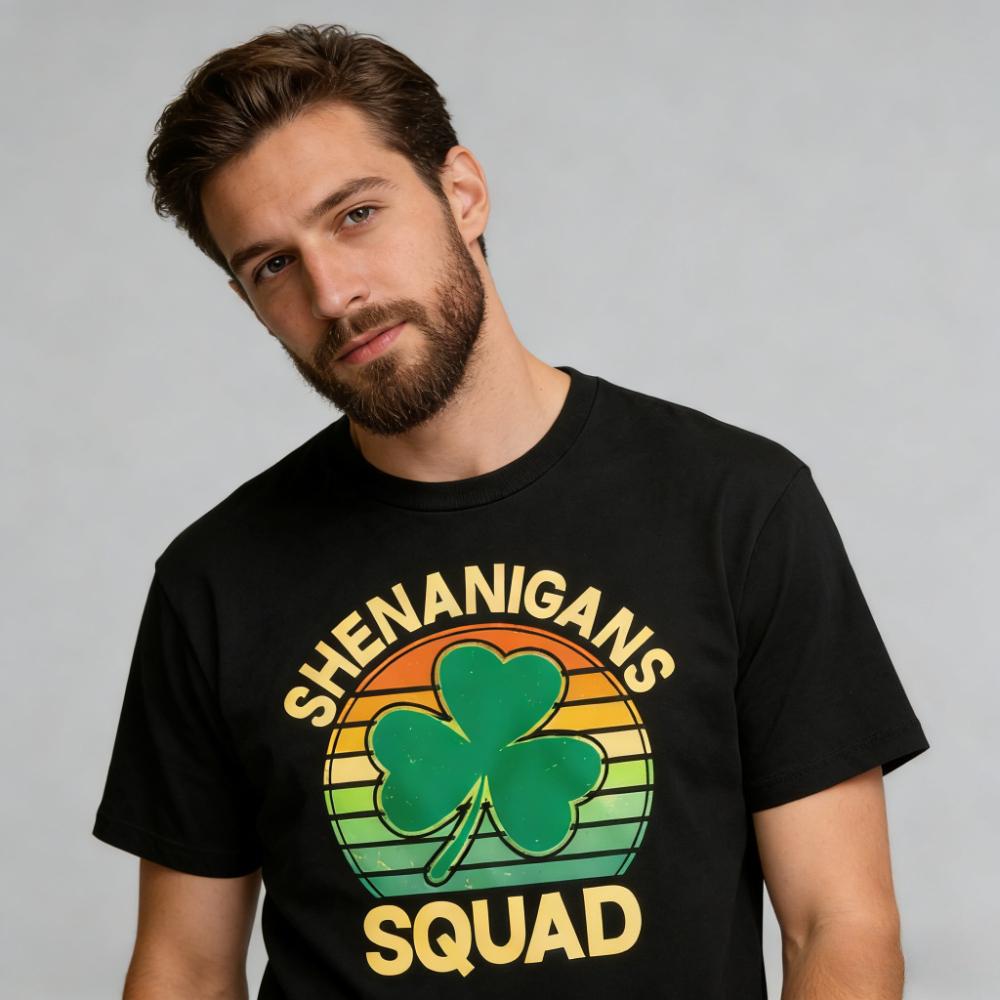 Shenanigans Squad Clover Design Summer Unisex Tshirt Casual Vintage Style St Patricks Day Party Wear Gift For Friends And Family
