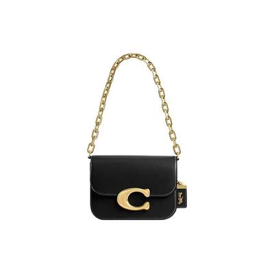 Coach Idol 21 Logo Dorato Catena Chiusura Magnetica Patta Borsa a Tracolla in Pelle Borse da Donna Nero CM557-B4BK