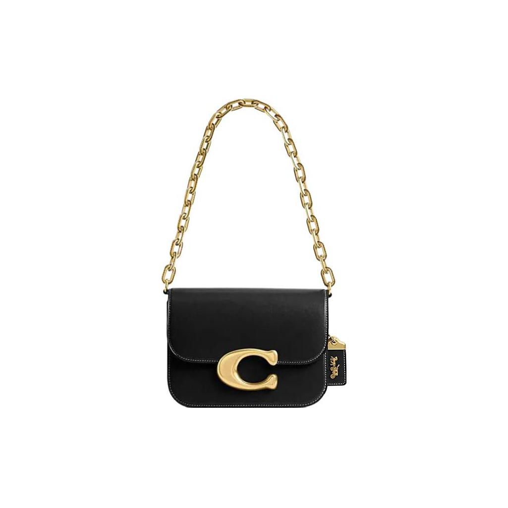 Coach Women's Gold/Black Idol 21 Logo Chain Magnetic Closure Flap Leather Messenger Bag Bags Cm557-B4bk