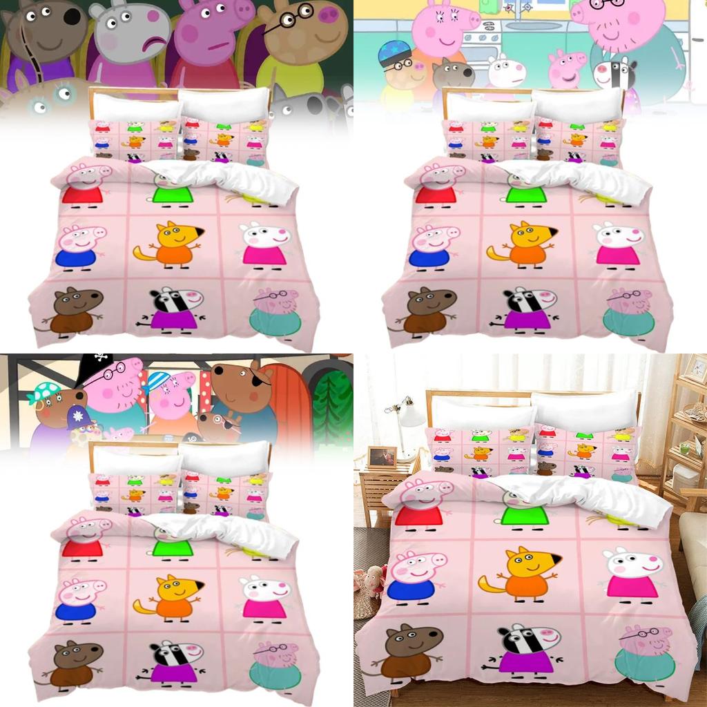 Peppa Pig 3D Digitaldruck Bettbezug Kissenbezug Set für Kinder Schlafzimmerdeko