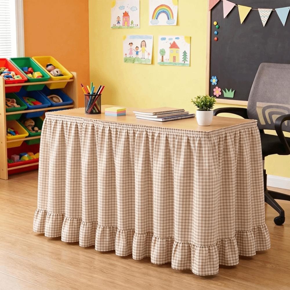 Ruffled Edge Gingham Table Skirt Hook and Loop Plaid Ruffled Table Skirt Wedding