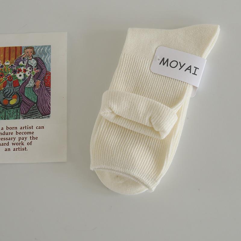 

Socks Macaron Color Double Needle Medium Tube Socks College Style Small Fresh Flanging Pile Socks one size fits all молоко, білий колір