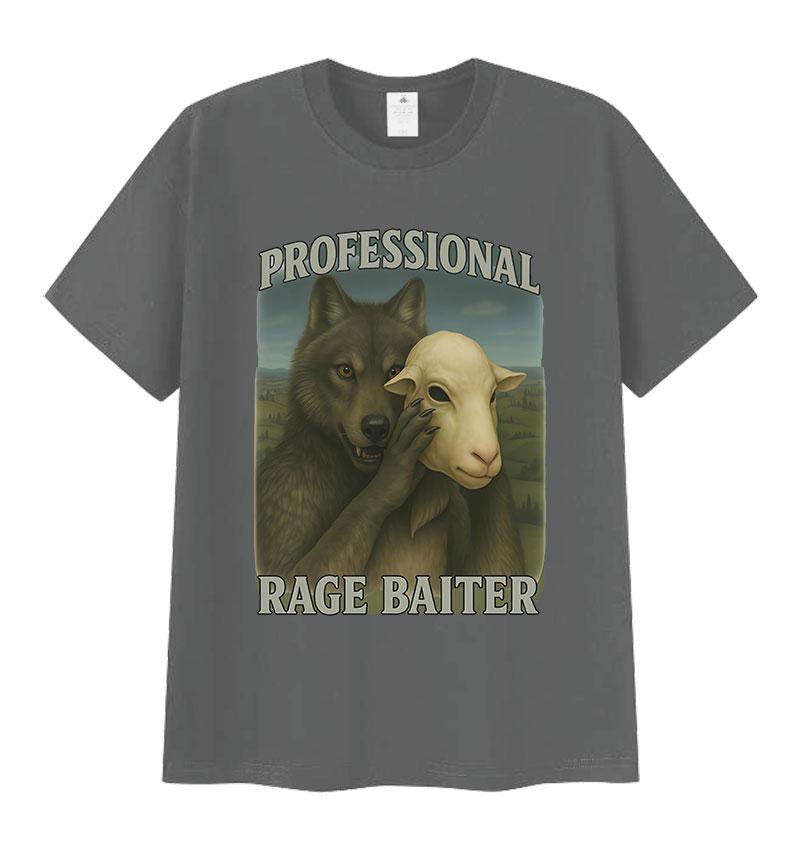 Professioneller Rage Baiter Lustige Wolf Grafik T-Shirts Unisex Damen Humor Kleidung Kurzarm T-Shirts Lässige Übergroße Baumwoll-T-Shirts