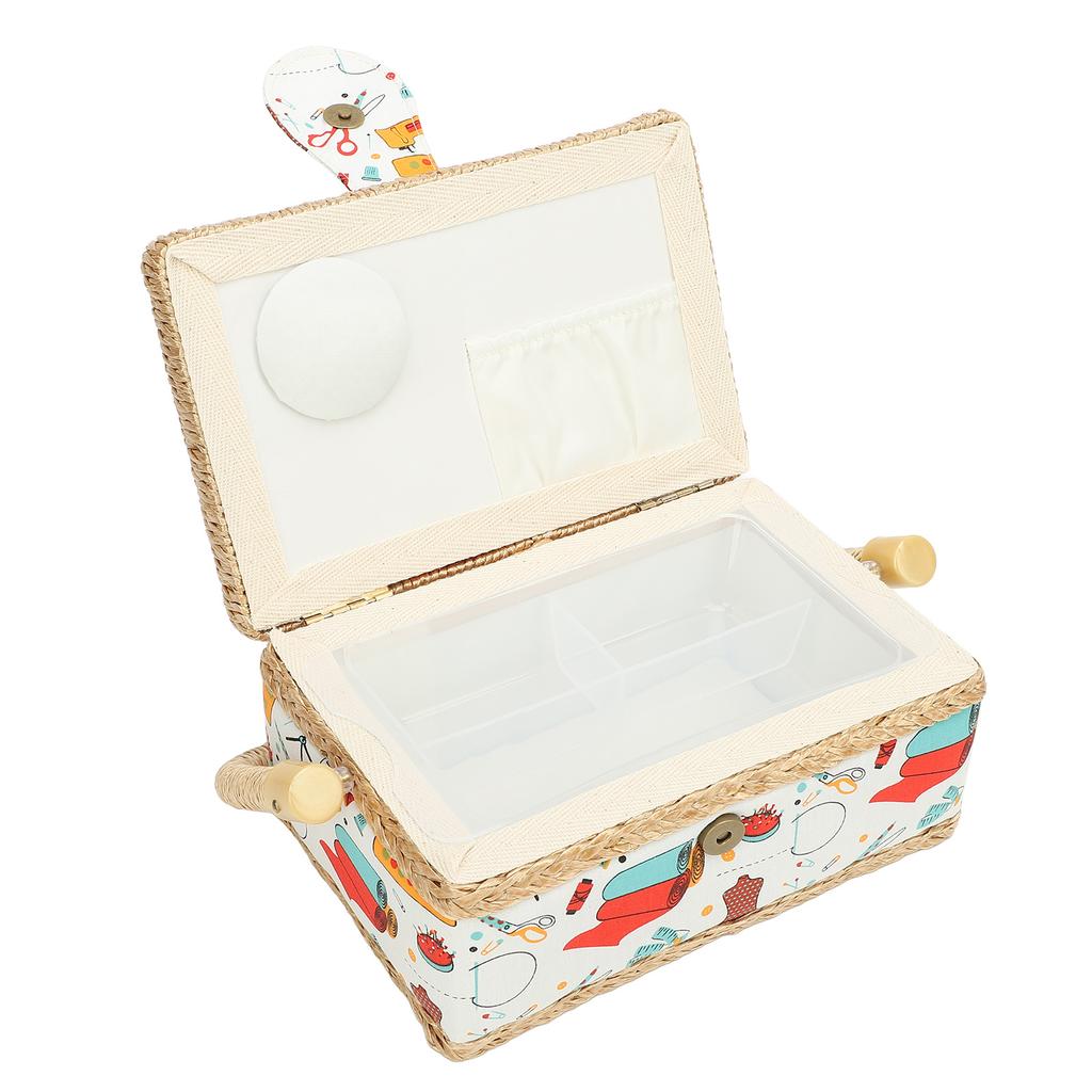 Sewing Basket Polyester Fabric Sewing Supplies Organizer with Removable Plastic Tray for Needle