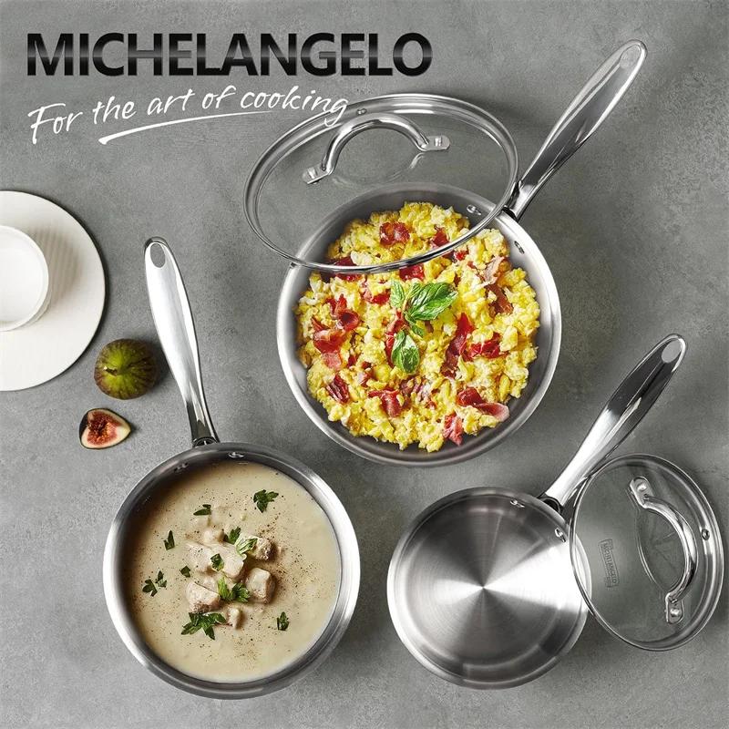 MICHELANGELO Stainless Steel Saucepan Set 1QT & 2QT Sauce Pot with Lid Milk Pot Pasta Pot Nonstick 3QT Saucepan with Steamer