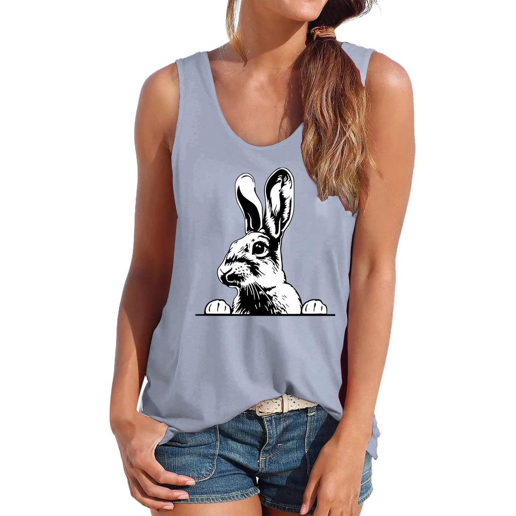 Casual Crew Neck Top Printed Loose Sleeveless Fashion T-Shirts Women’s