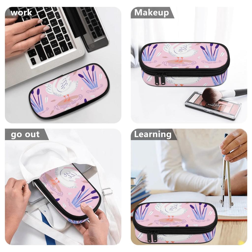 Pencil Pouch Printed Scratch Resistant Polyester Zipper Closure with Mesh Pocket Removable Divider and Pen Slots for Students