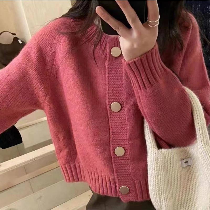 Loose and Thin Soft Waxy Knitted Cardigan Women's Autumn and Winter New Single-breasted Solid Color Simple Top Coat
