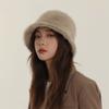 Furry Winter Fisherman Hat Knitted Anti-cold Bucket Hat Temperament Plush Bucket Cap  Outdoor