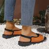 Sandale Plate Mărimi Mari pentru Femei, Vârf Pătrat, Casual, Elastic la Spate, Sandale Romane