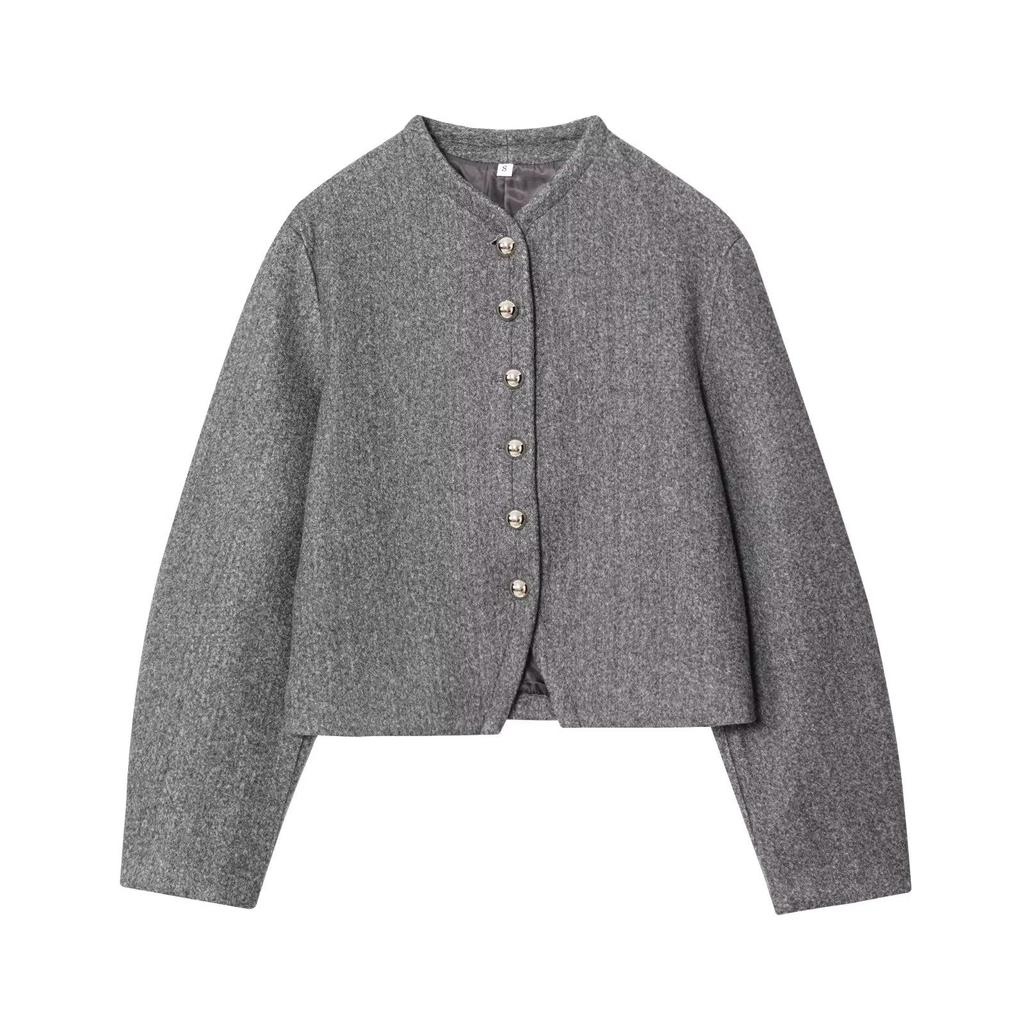 European & American Style Women's Fashion Long Sleeve Coat with Button Detail