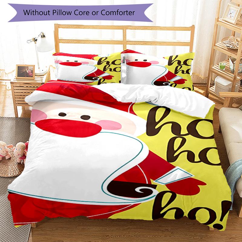 3pcs Christmas Santa Claus Bedding Set Duvet Cover Closure Includes 1 Duvet Cover & 2 Pillowcases, Soft and Comfortable for All Seasons.