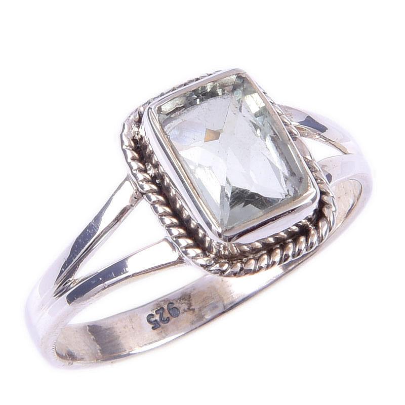 Natural Green Amethyst Gemstone 925 Solid Sterling Silver Gift Ring S.8.5 J3v12