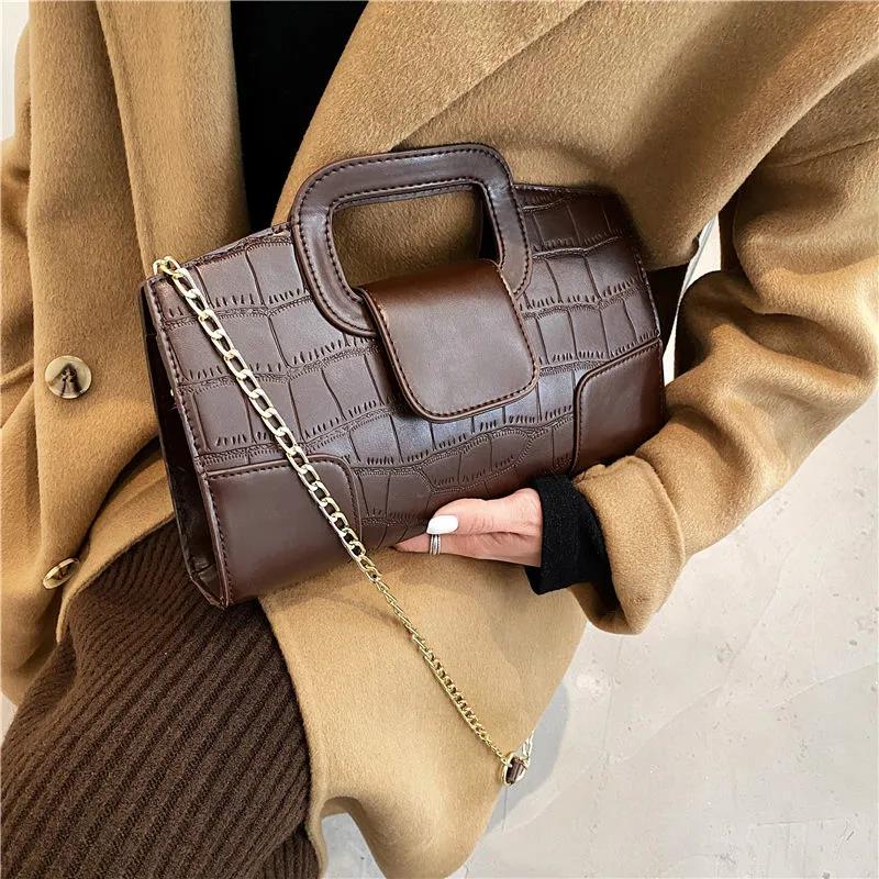 Women's Vintage Single Shoulder Bag Solid Color Casual Chain HandBag Versatile Messenger Bag Portable Square Bag
