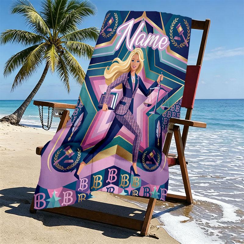 Prosop de plajă personalizat cu nume și imprimeu Barbie, pentru călătorii, camping, petreceri pe plajă, decor casnic, cadou de ziua de naștere pentru familie și prieteni