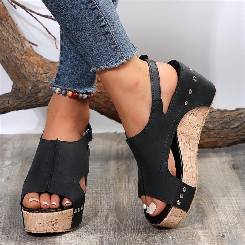 22 Roman sandals flat platform sandals large size shoes fish mouth wedge sandals 36 чёрный 3060₽