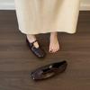 Vintage soft leather! Burgundy square-toed leather shoes women's summer low-heeled pump-mouthed Mary Jane single shoes