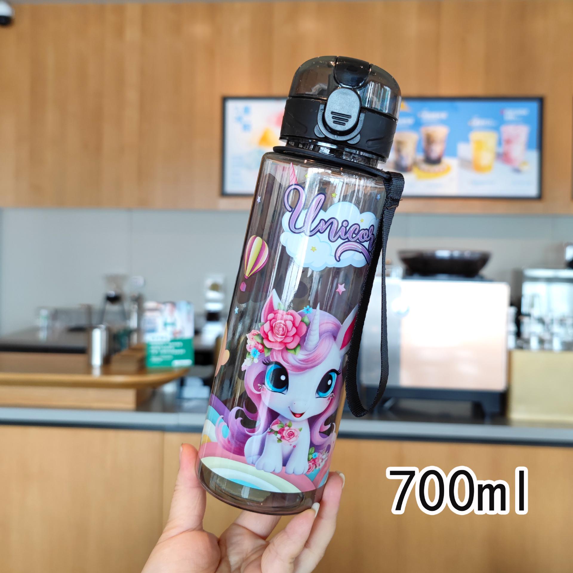 Unicorn Pattern 700ML Outdoor Sports Water Bottle with Lanyard 700ml чёрный