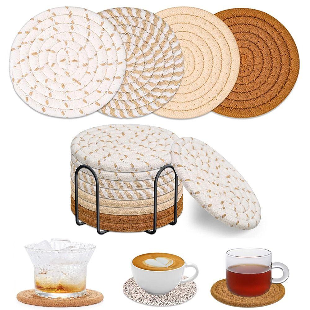 8/10 Pcs Cotton Rope Woven Trivet Placemats Braided Hot Pads Natural Dinner Plate Mat Set  Desk