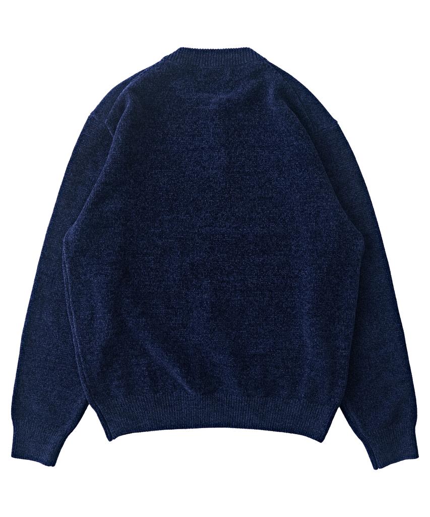 ANALOG MOOD Velour Refined Henley Neck Round Knit (Navy)