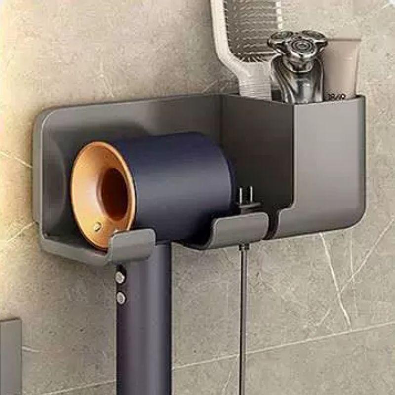Universal No-Drill Wall-Mounted Hair Dryer Holder & Bathroom Storage Shelf