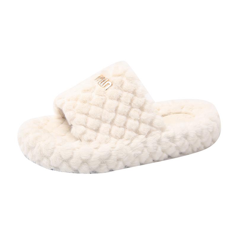 

Foreign trade solid color outer wear fluffy slippers women s new rhinestone thick suede bag head half drag cotton shoes in autumn and winter 2025 35