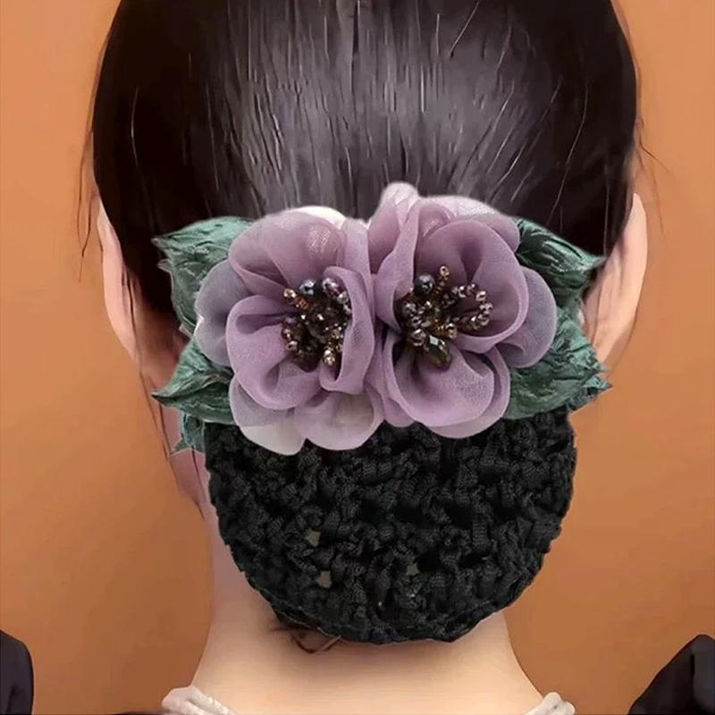 1Pc Flower Hair Clip Women Hair Accessory Durable Silk Gauze Fashion Hair Net Mesh Hairband