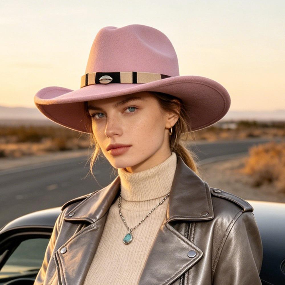 Ethnic Style Jazz Hat Solid Color Vintage Cowgirl Hat Fashion Western Cowboy Hat for Men And Women