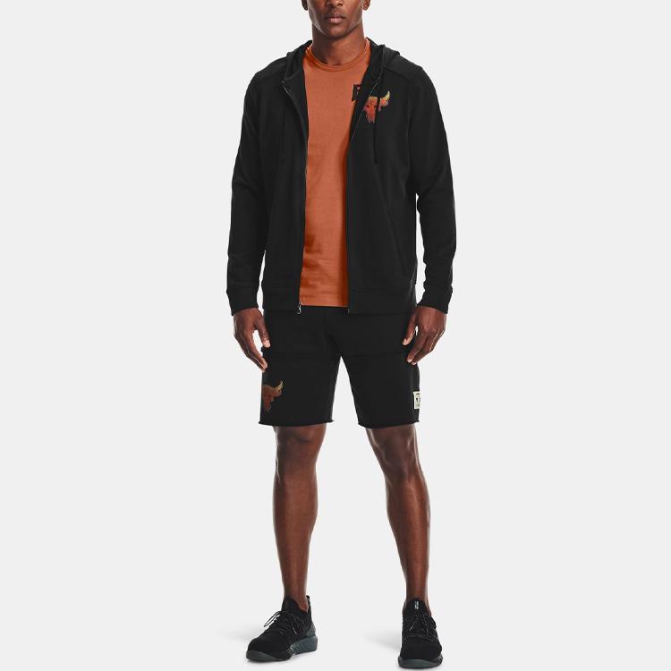 Under Armour Project Rock Graphic Print Zip Hoodie Jacket Men Outerwear Black 1361749-001