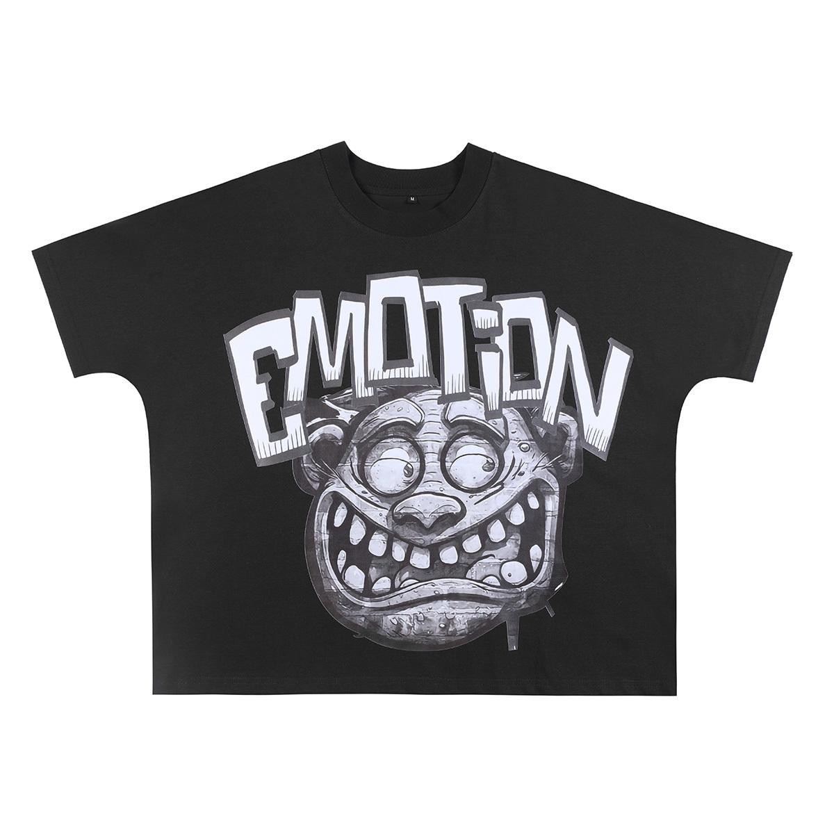 Summer Men s and Women s Mixed Emotion Grinning Cartoon Face Print Oversized T-Shirt Streetwear Cotton Short Sleeve Tee S