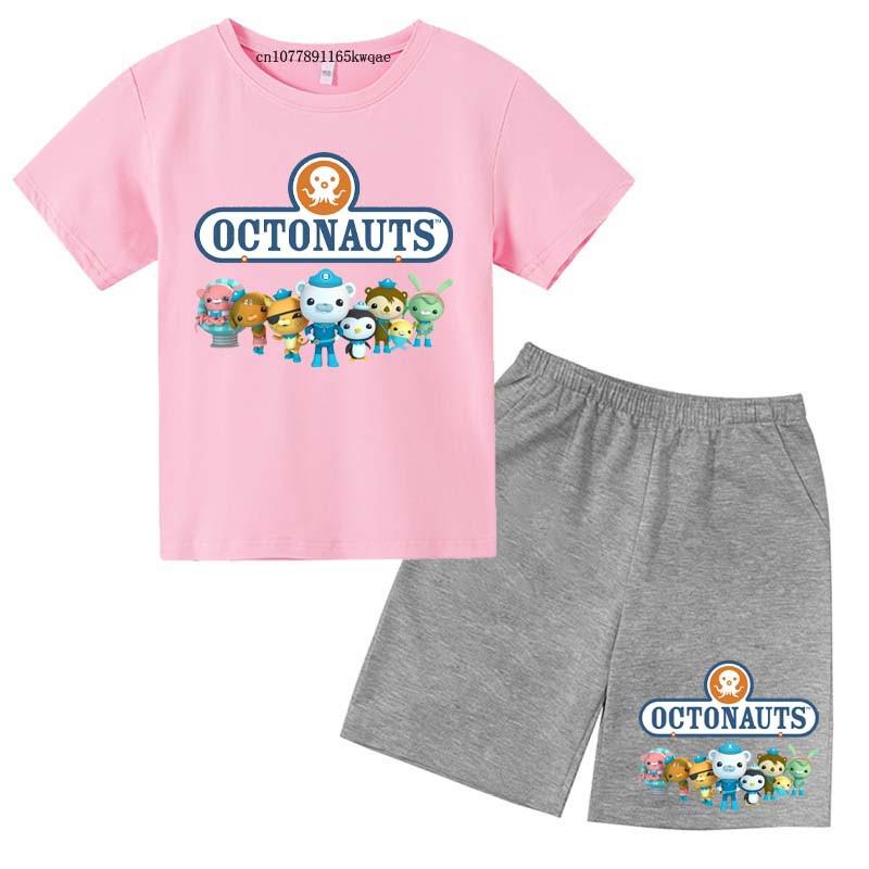 Dziecięce Octonauts Kreskówkowy Nadruk Lato Słodkie Oddychające T-shirty+Spodenki 2-częściowe Garnitury 2-13 Lat Chłopcy Dziewczynki Stroje Dziecięce Zestawy Ubrań