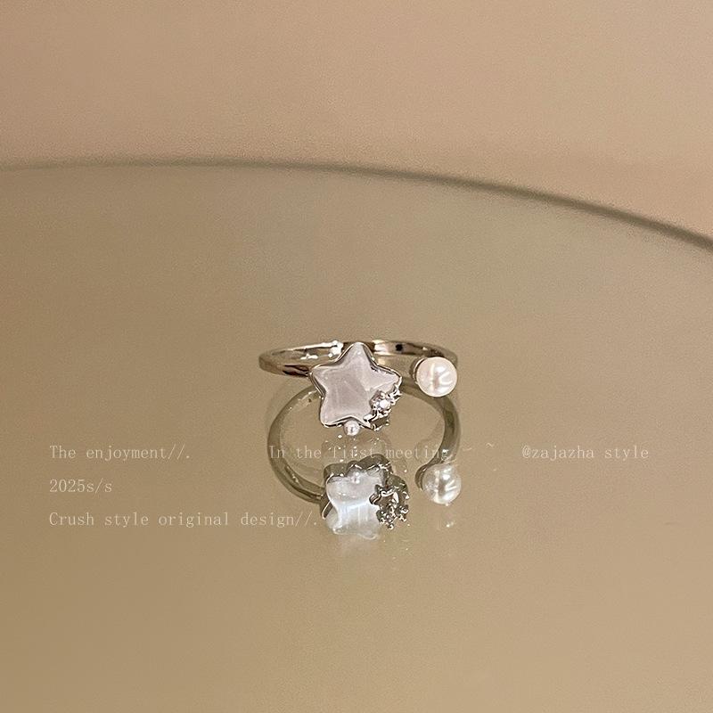 

Кольцо с открытием в виде звезды из циркона и жемчуга, изысканное, с высоким чувством класса, нишевое, для указательного пальца, темпераментное, универсальное, модная бижутерия