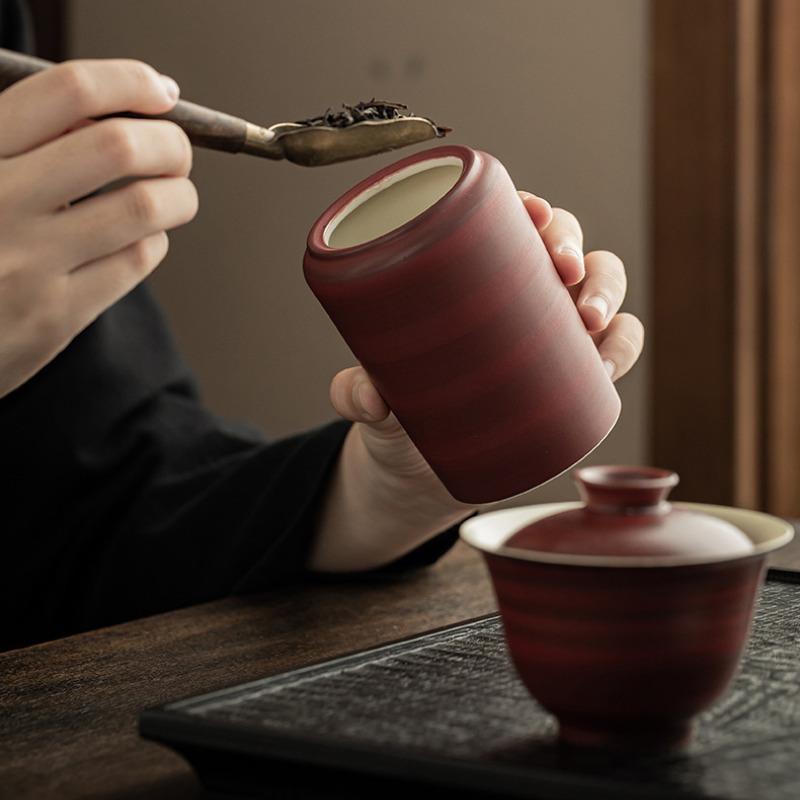 280ML Retro Powder Yin Lacquer Black Tea Box Organizer Moisture-proof Zen Storage Tank Containers Tea Caddy Tea Services Craft