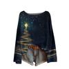 Ladies' Fashionable Casual Long Sleeved Christmas Printed Round Neck Knitted Yarn