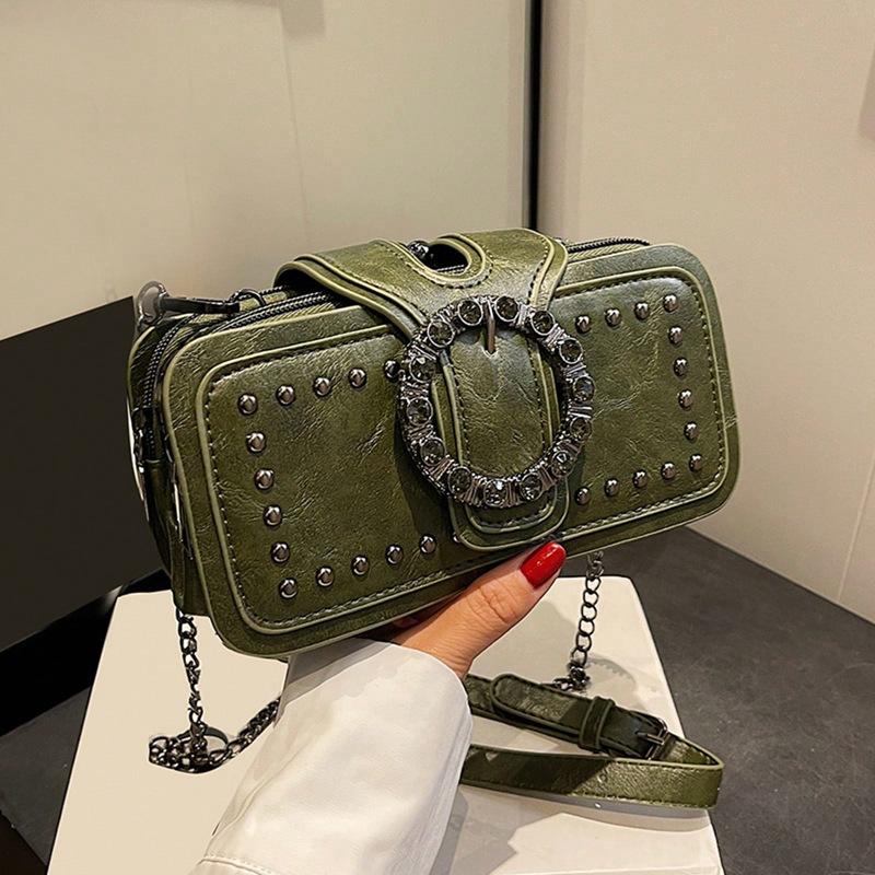 New Trendy Fashion Small Bag Retro Chain Small Square Bag Korean Version Single Messenger Bag Multi-pocket Locomotive Bag