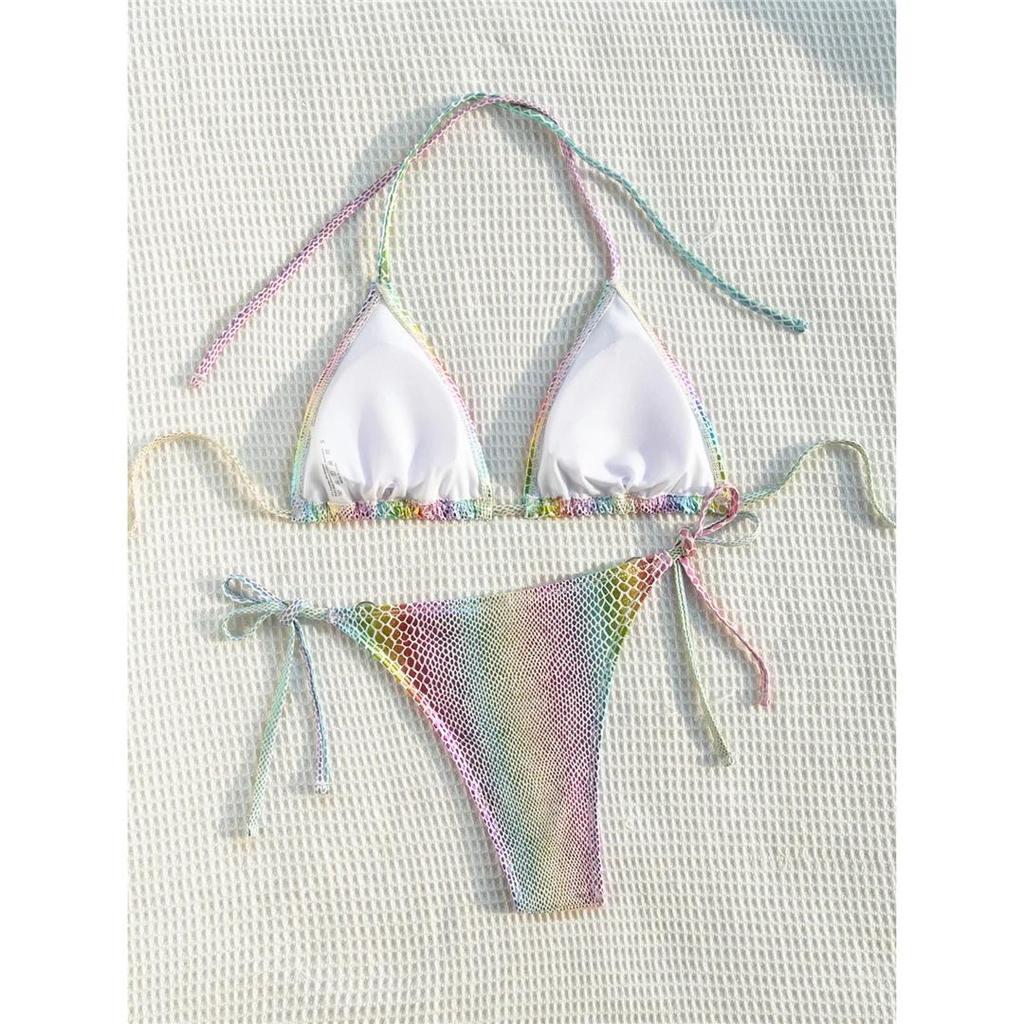 Colorful Snake Skin Halter Strappy Bikini Female Swimsuit Women Swimwear Two-pieces Bikini set Bather Bathing Suit Swim