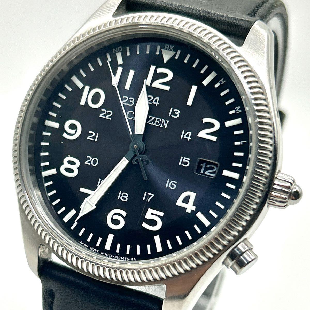 Used CITIZEN Citizen watch H11A-S068517 Men s watch Solar Date Black Dial Eco Drive Operation
