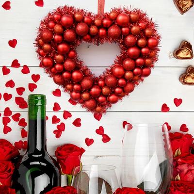 Front Door Valentines Day Garland Heart Shaped Wreath Artificial Garland Valentine's Day Decoration Door Wall Window Party Decor
