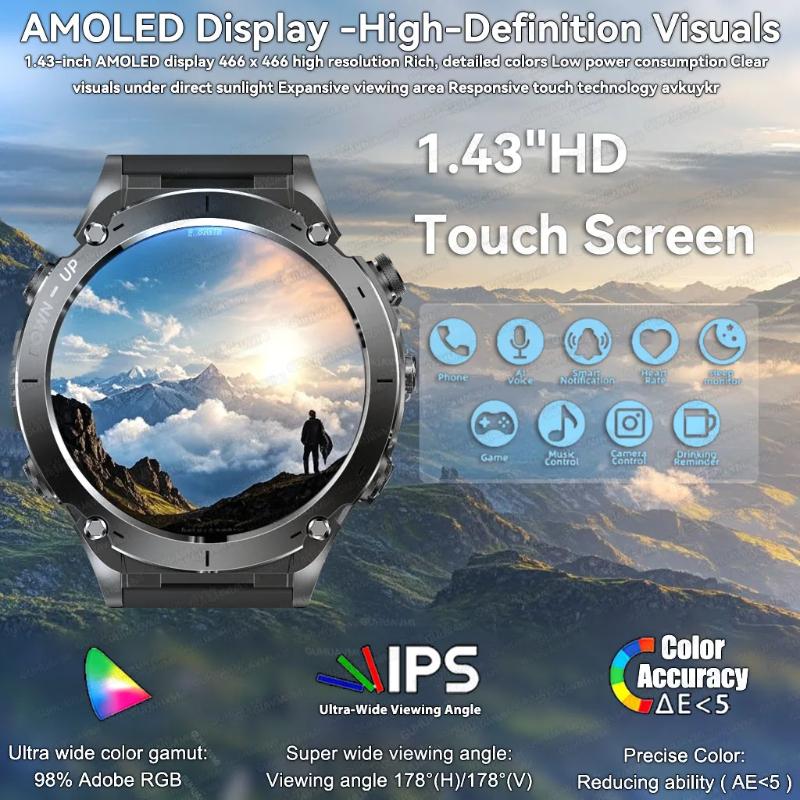 2025 New Outdoor GPS Smart Watch 1.43" AMOLED 10ATM Waterproof Bracelet Compass Sports Tracker BT Call Smartwatch Men For Xiaomi IOS