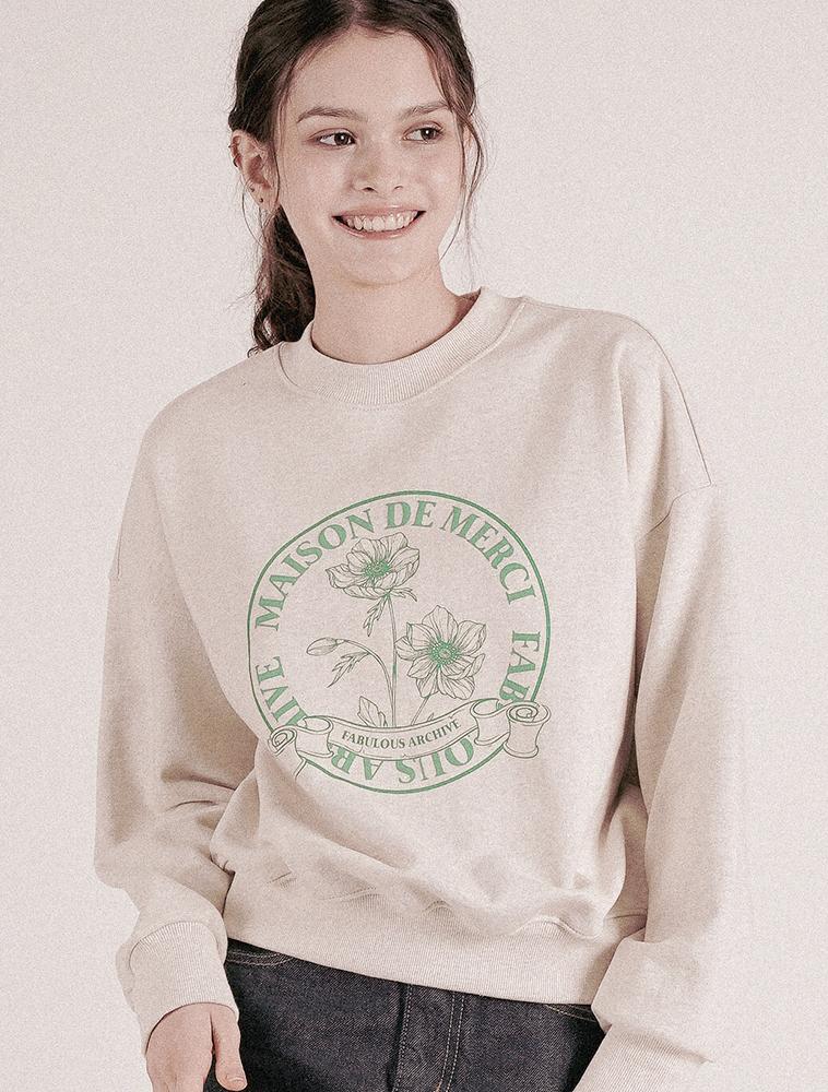 LA MAISON STUDIO Women'S Crop Flare Circle Heavy Terry Sweatshirt Oatmeal (Fcd3Ts711W)