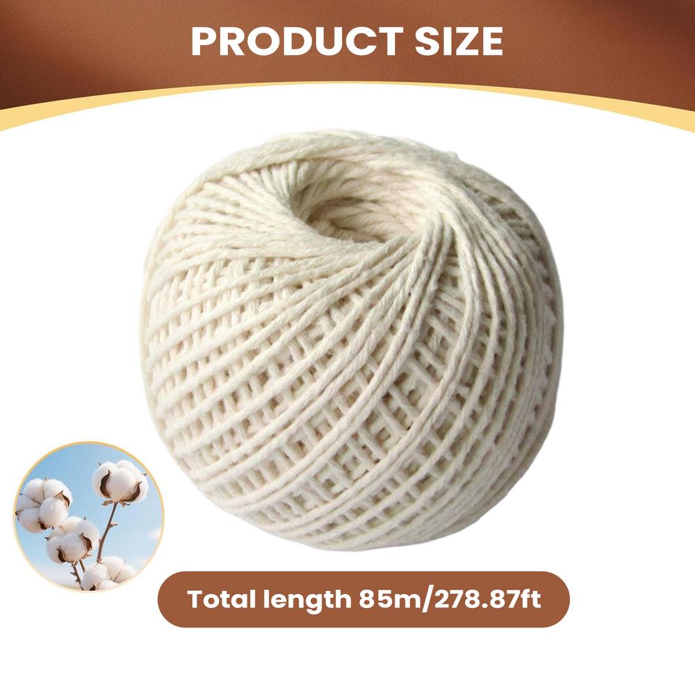 

85m Food Safe Butcher Twine 2mm Cotton Craft & Cooking String Soft Natural Kitchen Twine for Meat Roasting Wrapping Handcrafts