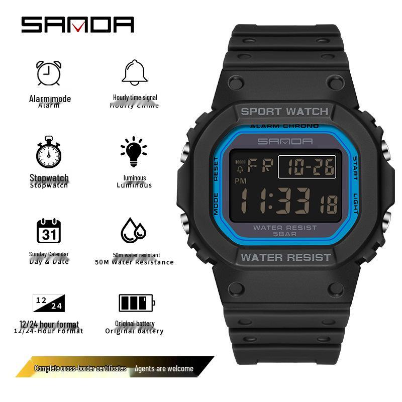 Sanda Waterproof Multi-functional Sports Watch - Fashionable Unisex, Simple Display, for Outdoor Activities