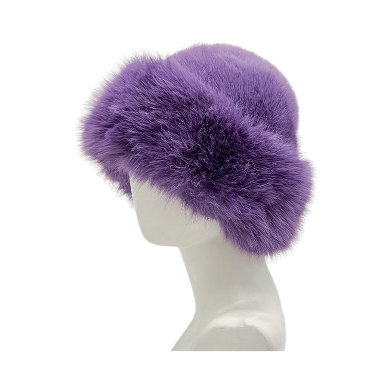 Fur Plush Faux Fisherman Hat Solid Color Thickened  Furry Stylish Winter Warm