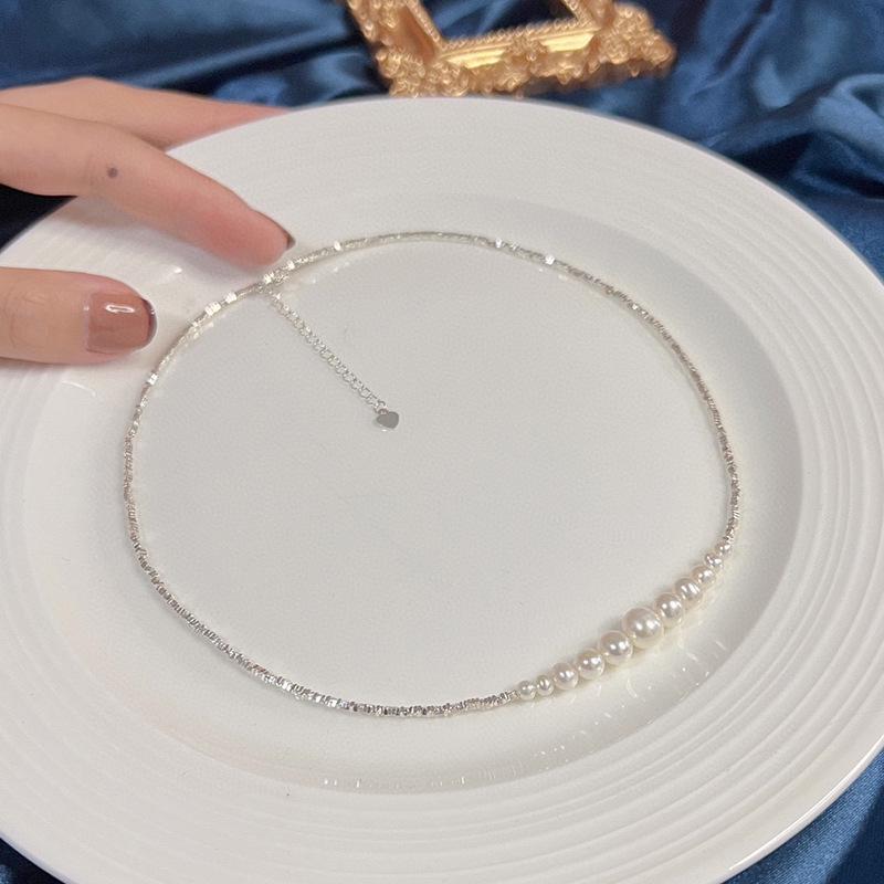 S925 Sterling Silver Simple Luxury Necklace with Natural Freshwater Pearl Smile Clavicle Chain