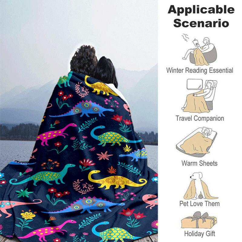 1pc Dinosaur Printing Lightweight Flannel Blanket, Comfortable and Warm Blanket, for Camping Sofa Bed and Couch Office, In All Seasons