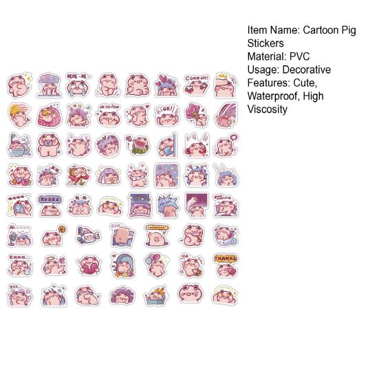 60Pcs Piggy Stickers Waterproof Luggage Lovely Pink Vinyl Pig Decals Pvc Art Removable Motorcycle Skateboard Laptop